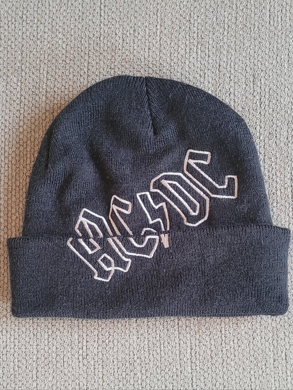 ACDC Unisex OS Black Fold Up Cuffed Beanie Hat